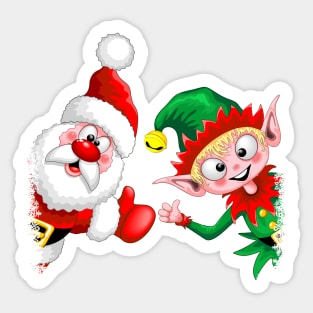 Santa and Elf Happy Christmas Characters Thumbs Up Sticker